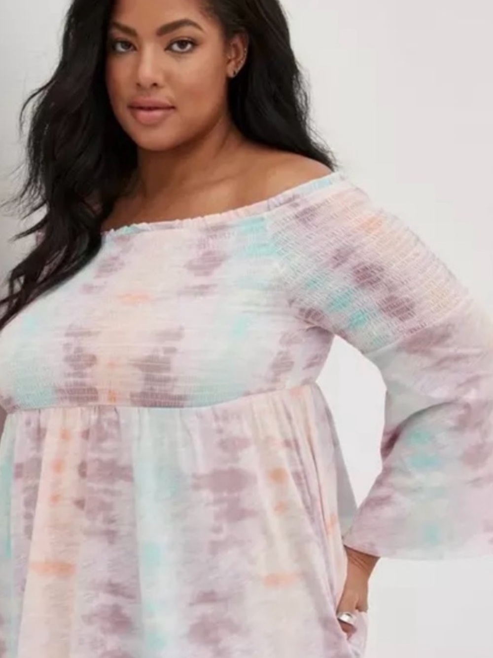 Torrid smocked tie dye babydoll shirt plus size 2x Belle sleeves